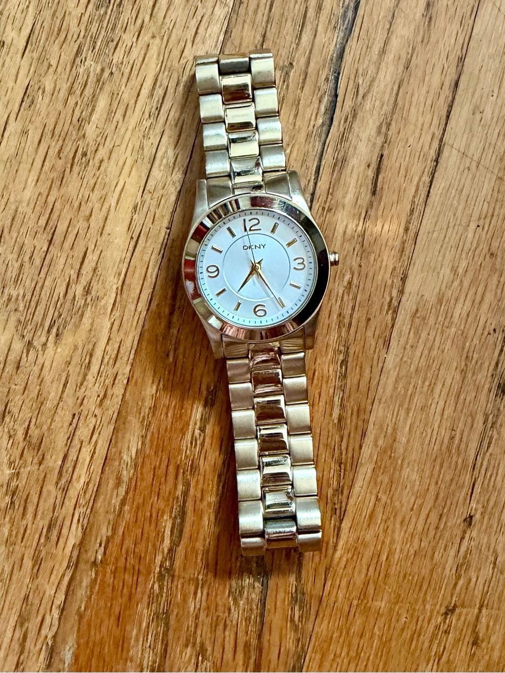 DKNY Gold Stainless Steel and White Round Dial Women's Bracelet Watch